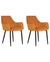 Spisebordsstol med armlæn orange velour sæt af 2 WELLSTON_901853