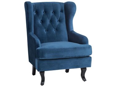 Velvet Fabric Wingback Chair Dark Blue ALTA