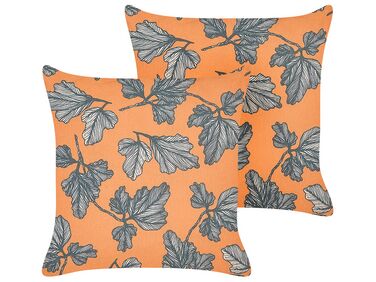 Set of 2 Cushions Leaf Motif 45 x 45 cm Orange and Black SPIREA