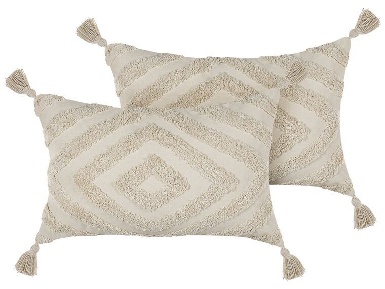 Conjunto de 2 almofadas decorativas tufadas em algodão creme 40 x 60 cm CRATAEGUS_835179