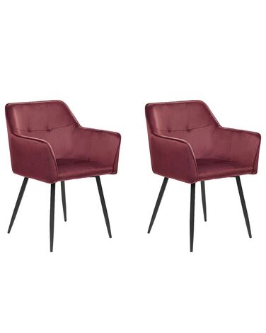 Lot de 2 chaises en velours rouge bordeaux JASMIN