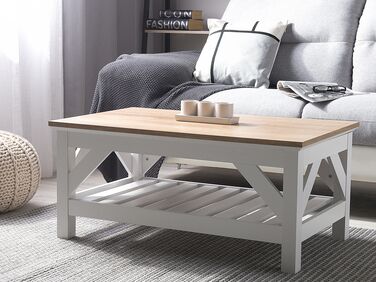 Coffee Table with Shelf White and Light Wood SAVANNAH