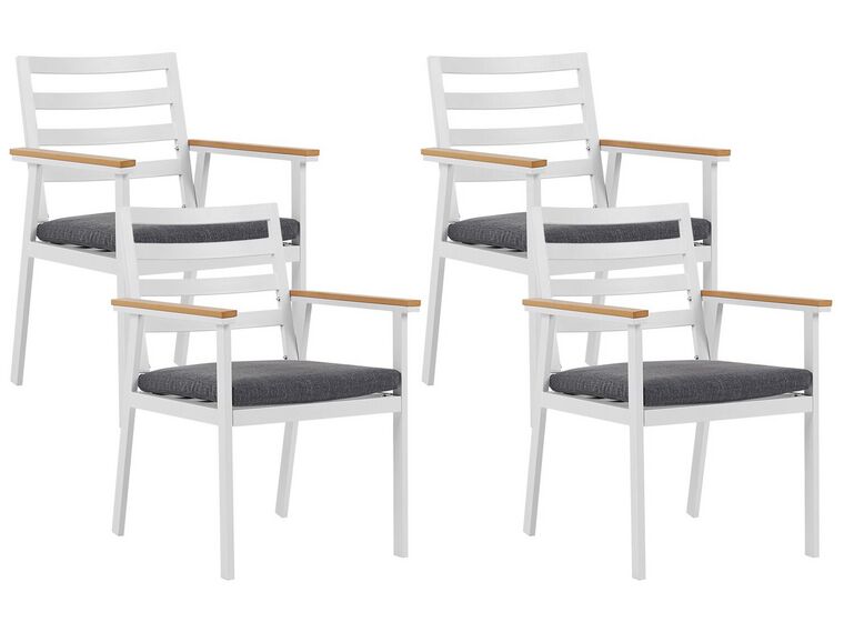Lot de 4 chaises de jardin blanches avec coussins gris CAVOLI_777361