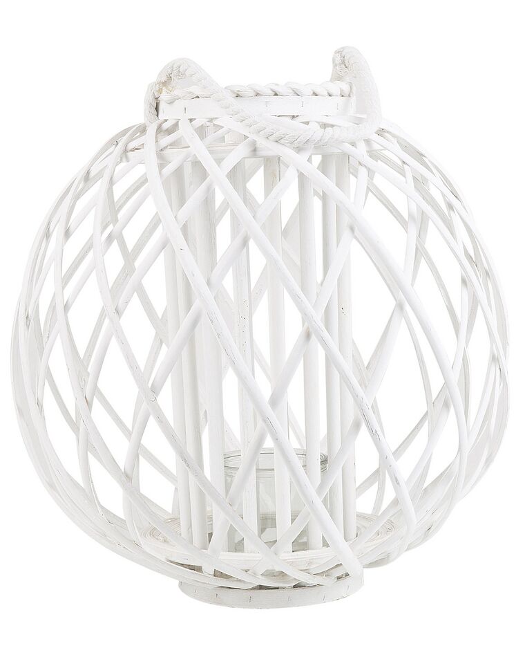Round Wooden Candle Lantern 41 cm White SAMOA | Beliani.fi