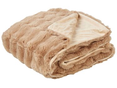 Faux Fur Bedspread 150 x 200 cm Brown SALKA