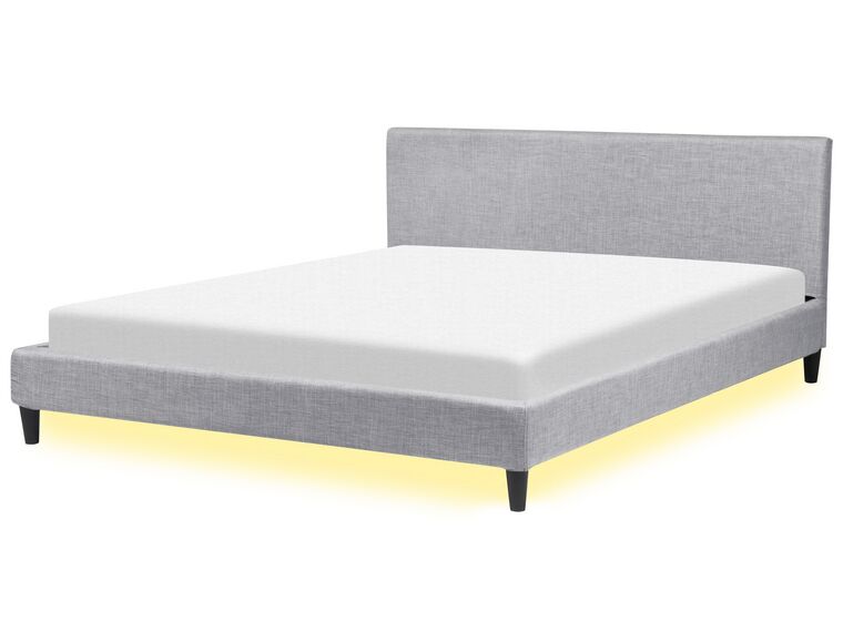 Čalúnená posteľ s bielym LED osvetlením 180 x 200 cm svetlosivá FITOU_709546