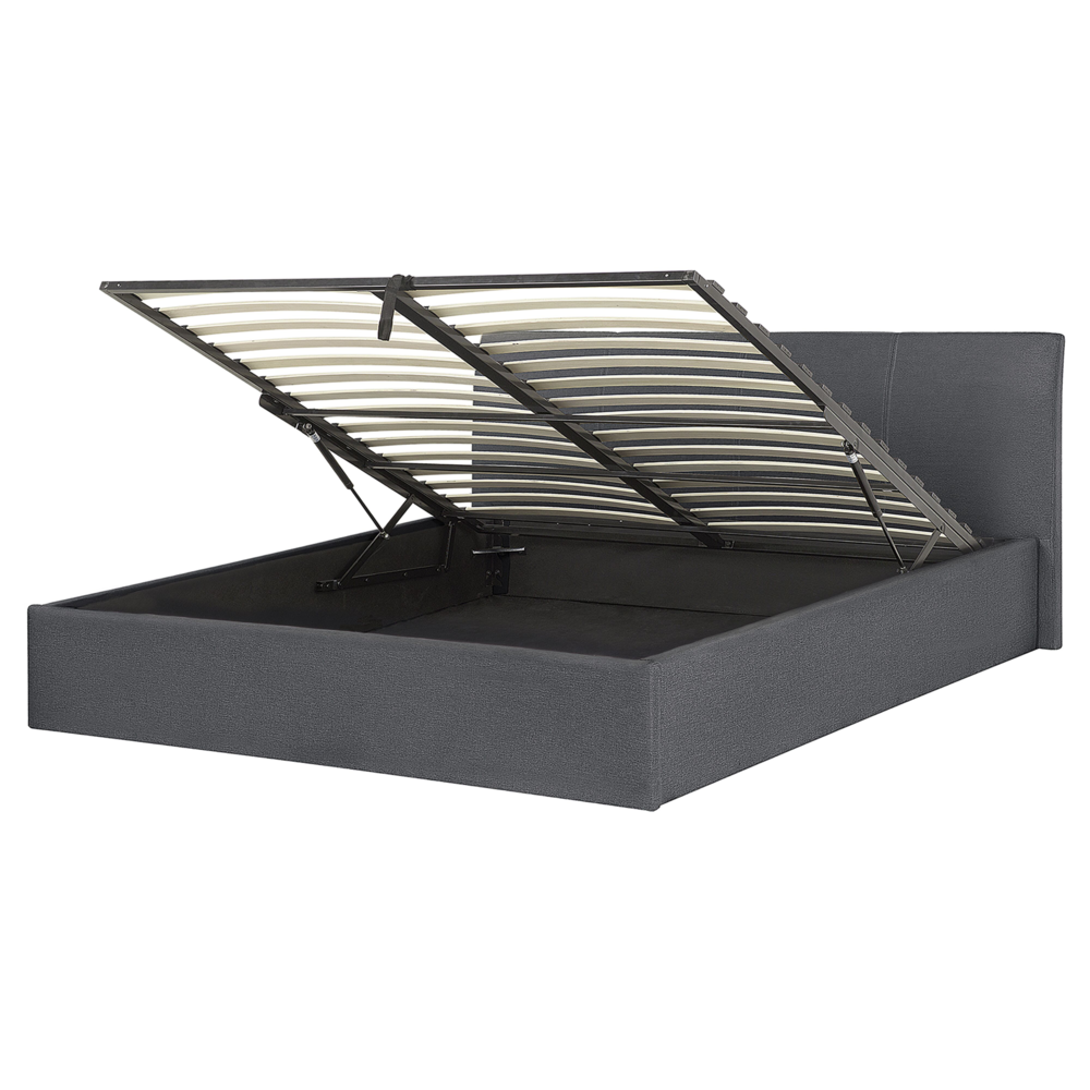 Łóżko z pojemnikiem tapicerowane 160 x 200 cm szare ORBEY