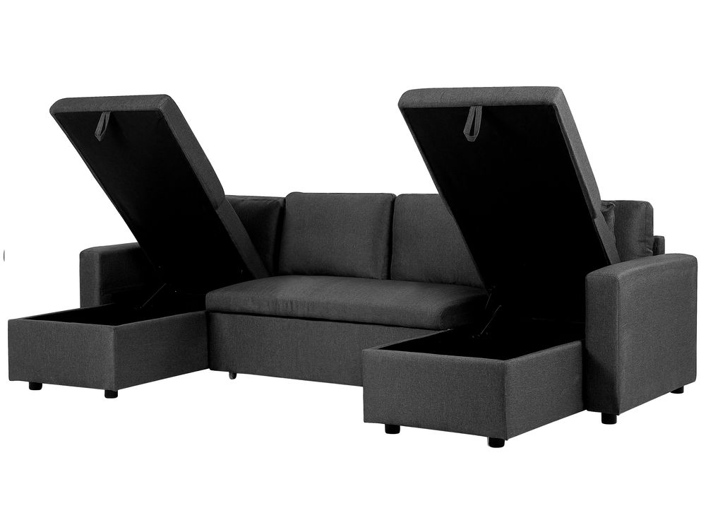 Fabric Corner Sofa Bed with Storage Dark Grey SOMMEN Beliani.co.uk