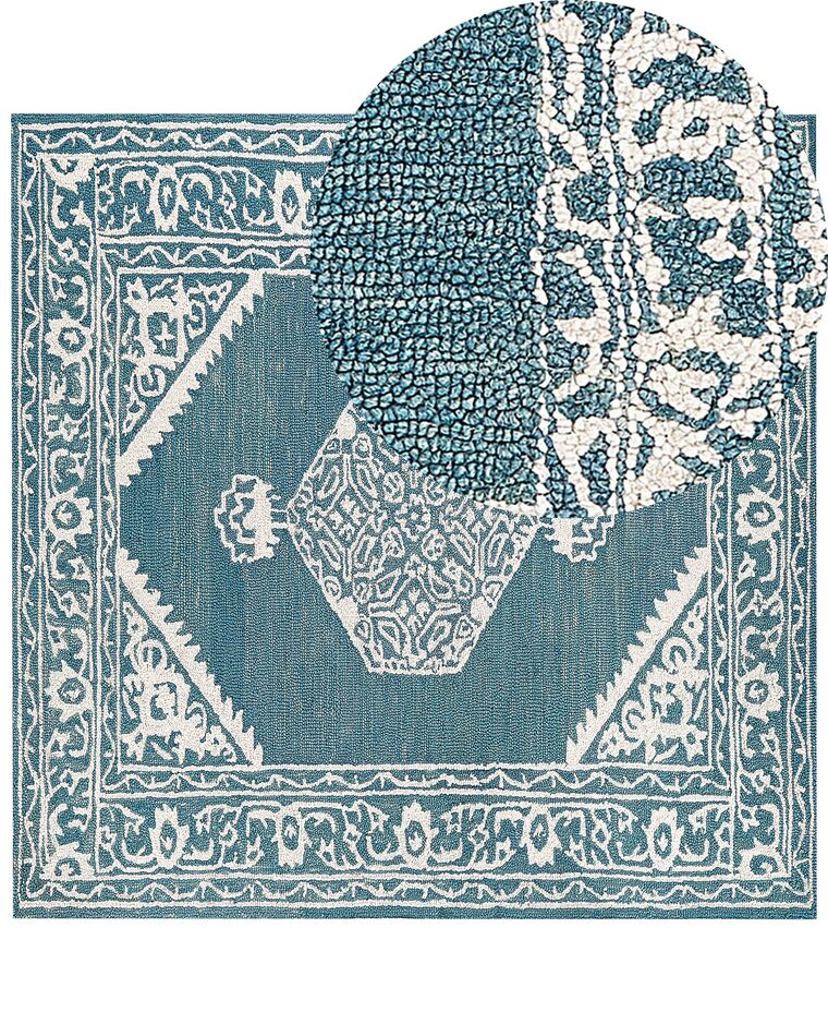 Alfombra de lana blanco/azul 200 x 200 cm GEVAS_836856