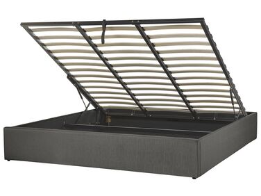 Polsterbett dunkelgrau mit Bettkasten hochklappbar 180 x 200 cm DINAN