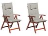 Zestaw 2 krzeseł ogrodowych drewno akacjowe z poduszkami beżowoszarymi TOSCANA_779704