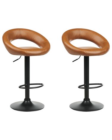 Conjunto de 2 sillas de bar de piel sintética marrón dorado PEORIA II