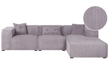 Canapé angle à gauche en velours côtelé gris 3 places DOLVA