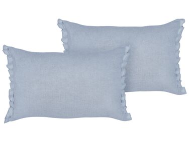 Set of 2 Linen Cushions 30 x 45 cm Light Blue SASSAFRAS