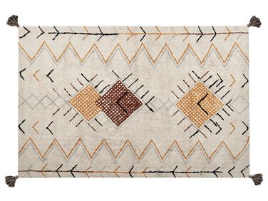 Teppich Baumwolle beige 140 x 200 cm geometrisches Muster Kurzflor BOLAY