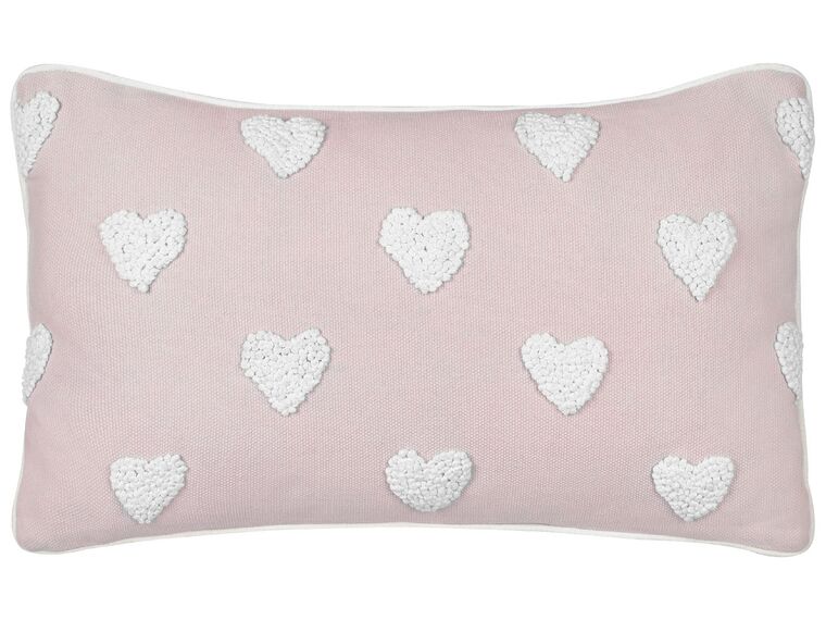 Almofada decorativa padrão de corações em algodão rosa 30 x 50 cm GAZANIA_893202