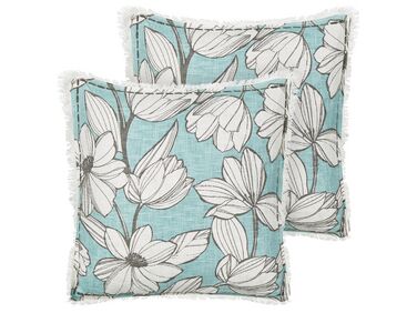 Lot de 2 coussins en coton à motif floral blanc et bleu 45 x 45 cm CYANOTIS