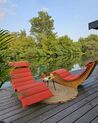 Leżak ogrodowy drewniany z poduszką czerwoną BRESCIA_888175