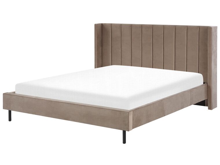 Zamatová posteľ 180 x 200 cm sivobéžová VILLETTE_832653