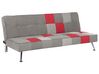 Sofá-cama de 3 lugares em veludo patchwork cinzento e vermelho OLSKER_672357