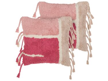 Conjunto de 2 cojines de algodón rosa con borlas 45 x 45 cm BISTORTA