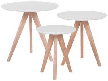 Sada 3 konferenčných stolíkov biela/svetlé drevo VEGAS