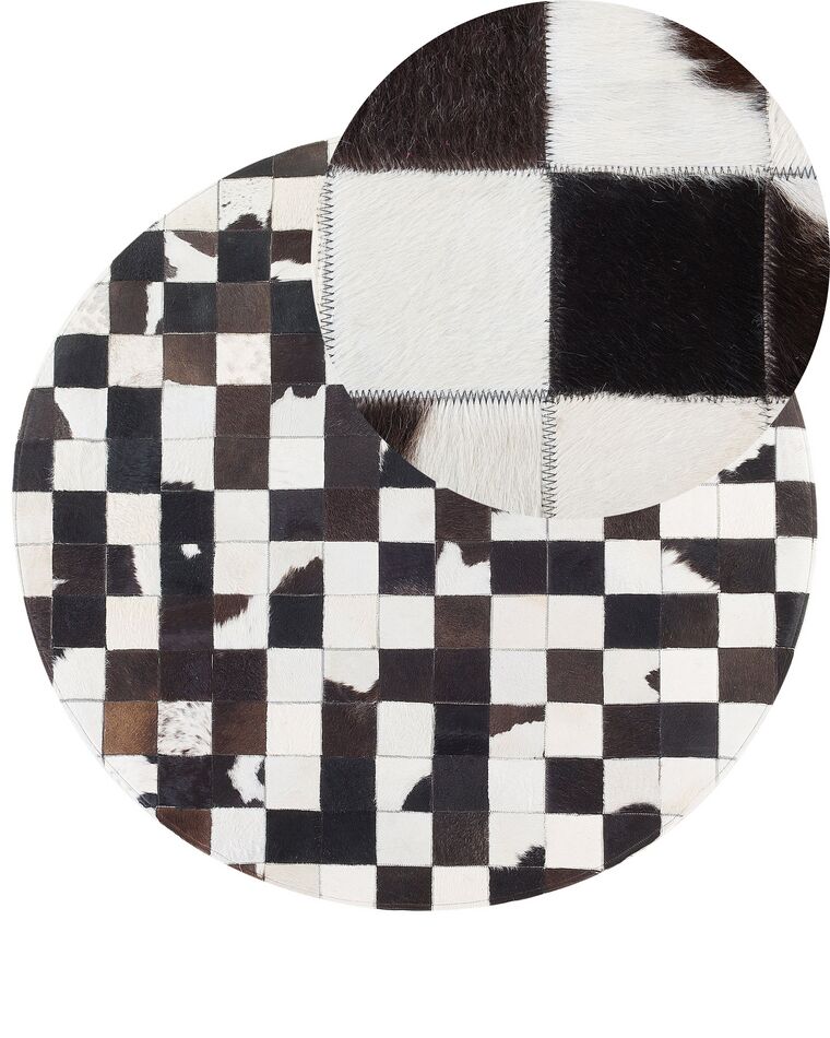 Dywan patchwork okrągły skórzany ⌀ 140 cm czarno-biały BERGAMA_738037