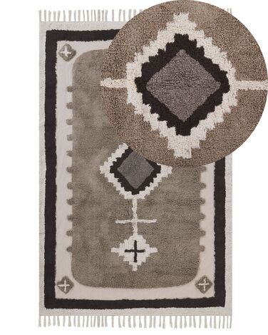 Teppich Baumwolle beige 160 x 230 cm geometrisches Muster Fransen Kurzflor GEYVE