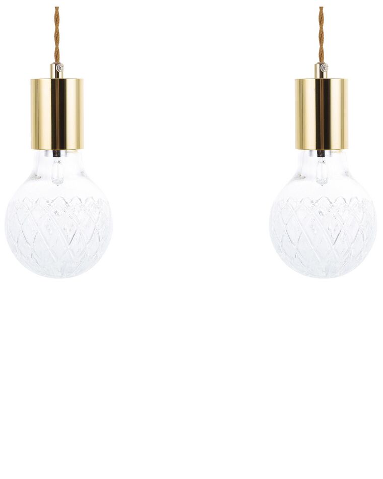 Set of 2 Glass Pendant Lamps Gold ANZA_768299