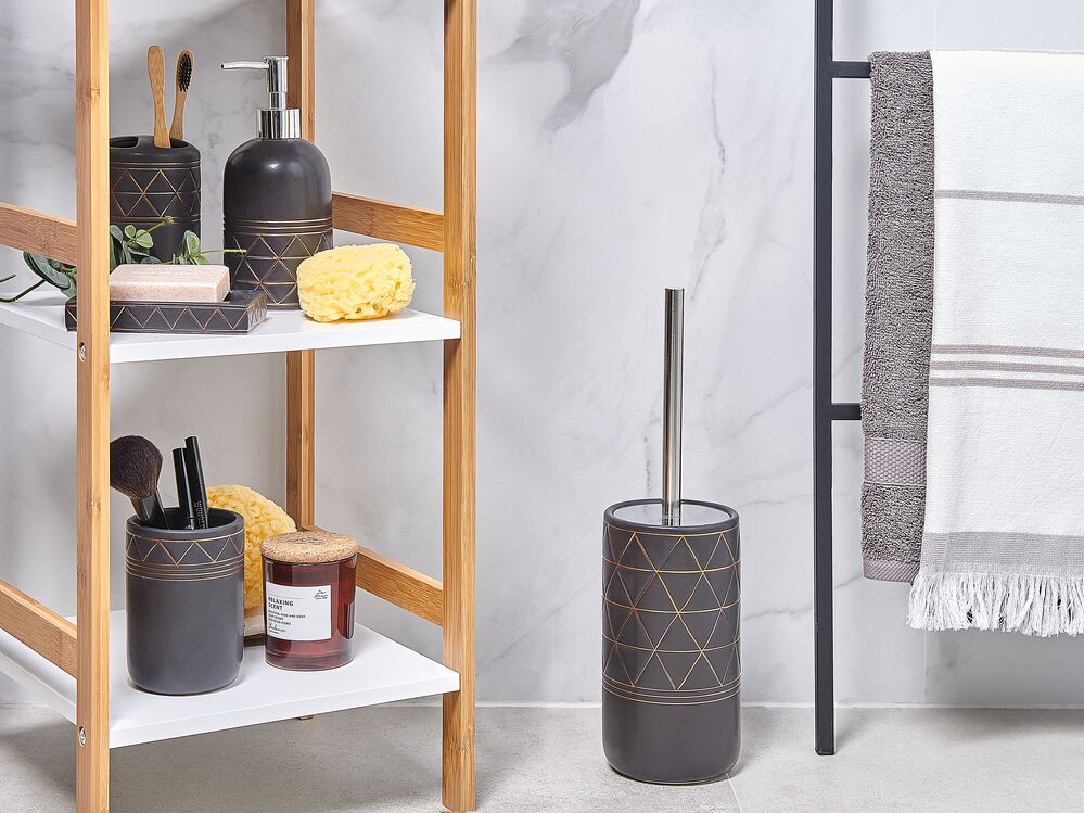 Badezimmer Set 5-teilig Keramik schwarz / gold LANCO | Beliani.de