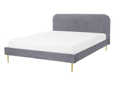Zamatová posteľ 140 x 200 cm sivá FLAYAT