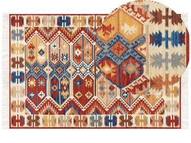 Kelim Teppich Wolle mehrfarbig 200 x 300 cm abstraktes Muster Kurzflor VANASHEN