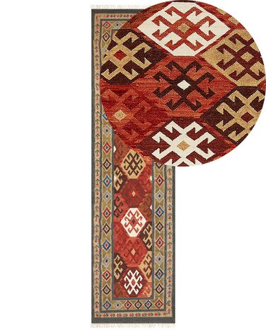 Alfombra kilim de lana rojo/naranja/blanco/beige 80 x 300 cm URTSADZOR