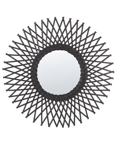 Nástěnné ratanové zrcadlo ve tvaru slunce ⌀ 60 cm černé TAGOLU