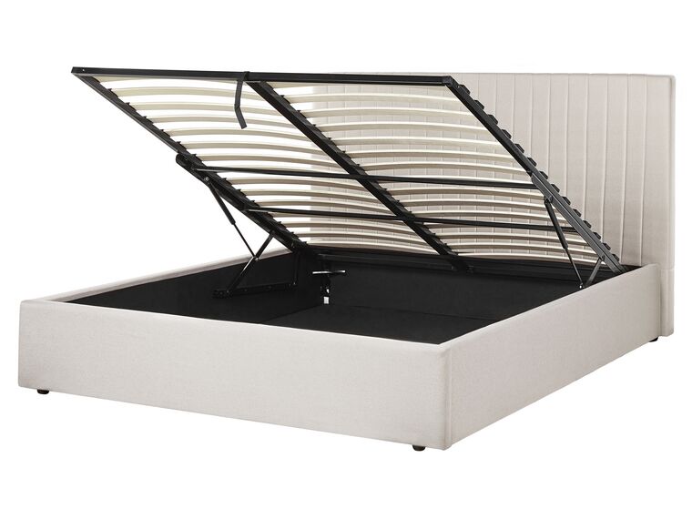 Čalúnená posteľ s úložným priestorom 160 x 200 cm béžová VION_901842