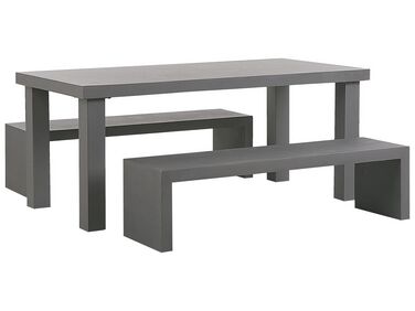 Gartenmöbel Set Beton grau Tisch mit 2 Bänken U-Form TARANTO 