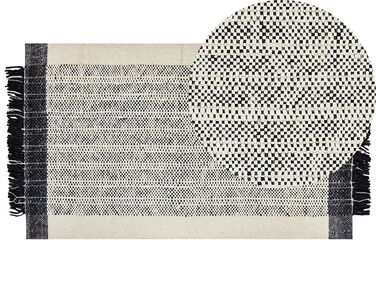 Teppich Wolle schwarz / cremeweiss 80 x 150 cm Kurzflor KETENLI