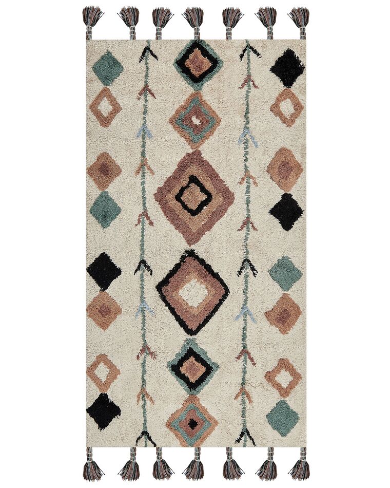 Teppich Baumwolle beige / mehrfarbig 80 x 150 cm geometrisches Muster ESKISEHIR_839640