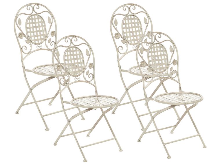 Sada 4 záhradných kovových stoličiek špinavo bielych BIVIO_806670