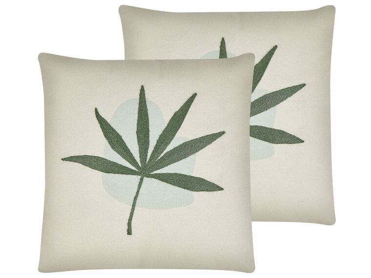 Set of 2 Embroidered Cushions Leaf Motif 45 x 45 cm Green DAVALLIA_810783