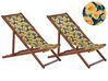 Liegestuhl Akazienholz dunkelbraun Textil weiss / mehrfarbig Blumenmuster 2er Set ANZIO_820023