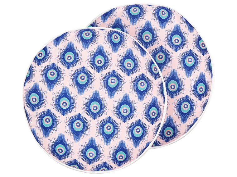 Set of 2 Outdoor Cushions Peacock Pattern ⌀ 40 cm Blue and Pink CERIANA_880904