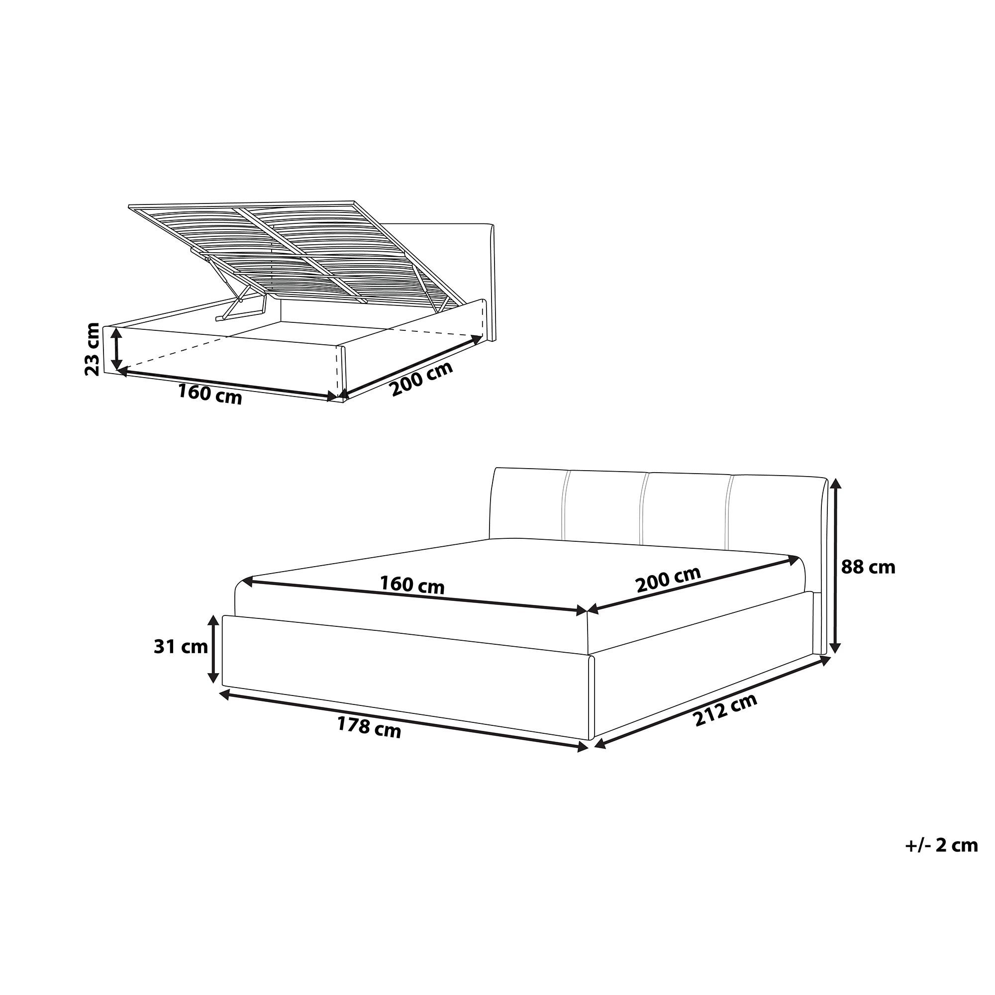 Łóżko z pojemnikiem tapicerowane 160 x 200 cm beżowe ORBEY