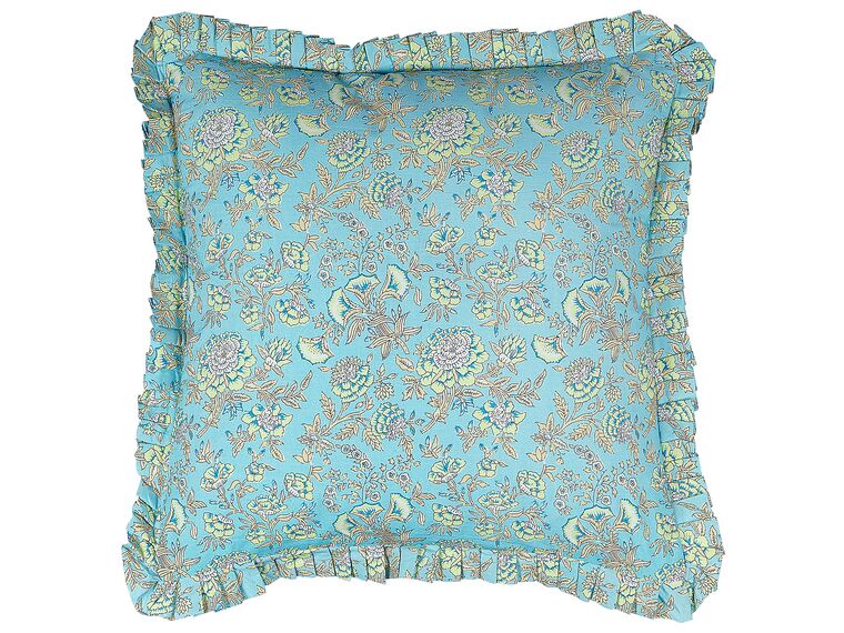 Bawełniana poduszka dekoracyjna w kwiaty 45 x 45 cm niebieska AMOENA_838856