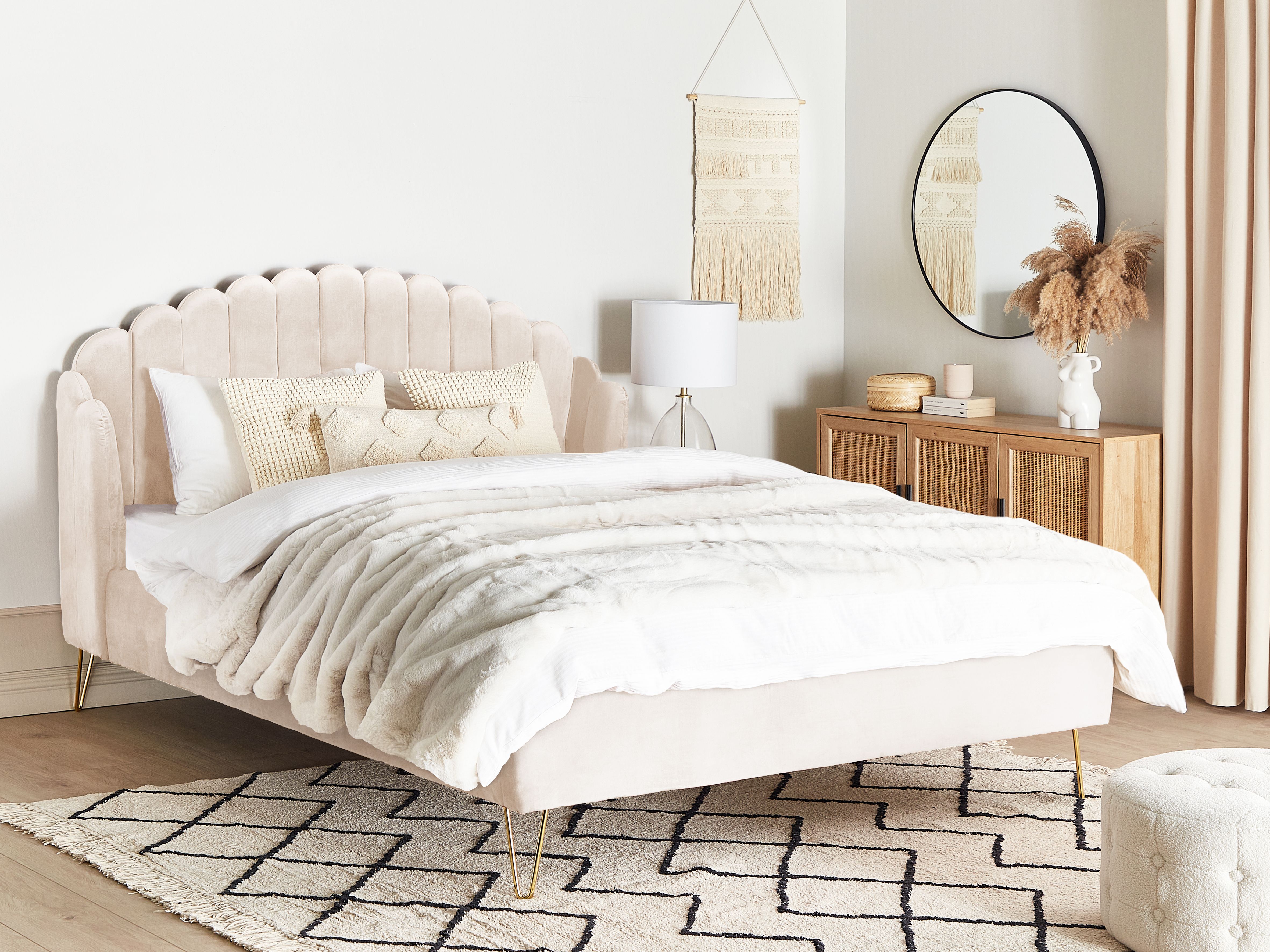 Velvet EU Super King Size Bed Beige AMBILLOU | Beliani.co.uk
