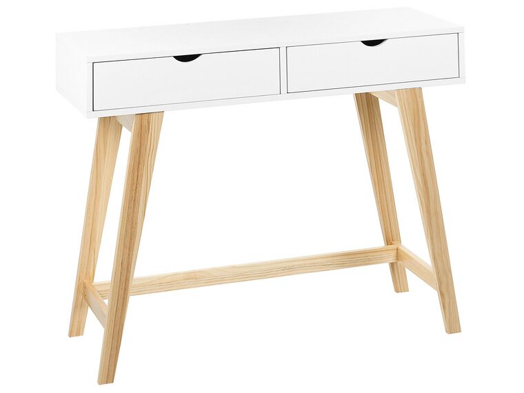 Konzolový stolek se 2 zásuvkami bílý/světlé dřevo SULLY_848829