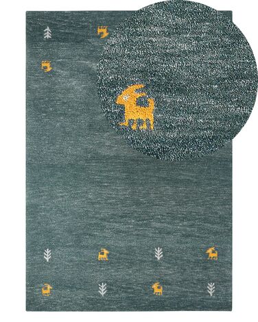 Alfombra gabbeh de lana verde oscuro/amarillo/gris 140 x 200 cm CALTI