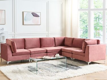 Left Hand 6 Seater Modular Velvet Corner Sofa Pink EVJA