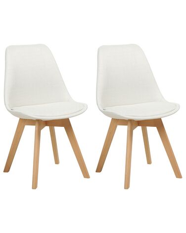 Conjunto de 2 sillas de comedor de poliéster blanco crema/madera clara DAKOTA II