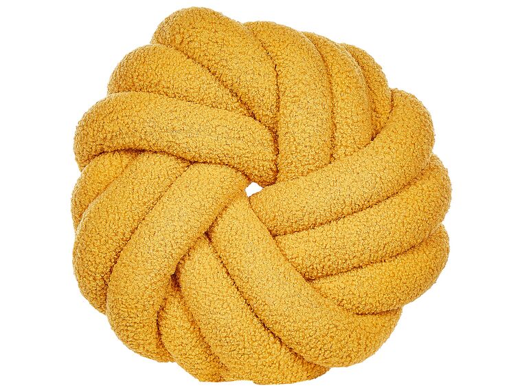 Coussin nœud en tissu bouclé jaune 31 x 11 cm AKOLA_854713